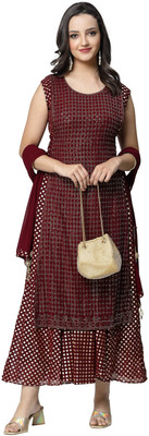 TS Lifestyle Women Floral Print Anarkali Kurta(Maroon)