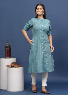 EMPIRE STYLE Women Striped A-line Kurta(Blue)