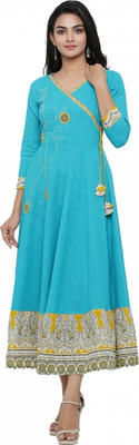 ABSECOM Women Printed, Embroidered, Embellished Anarkali Kurta(Light Blue)