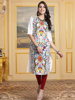 EthnicBasket Women Printed A-line Kurta(White)