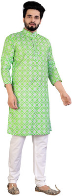 BBSTEXTILES Men Printed A-line Kurta(Light Green)