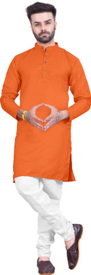 SYLER Men Solid Straight Kurta(Orange)