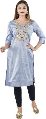 DRESSED UP DIVAS Women Embellished Straight Kurta(Blue)