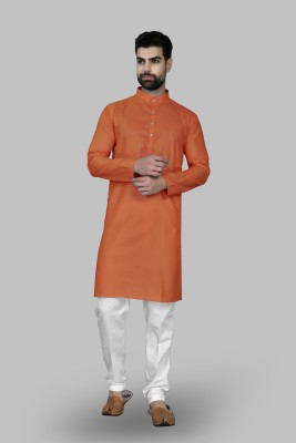 G7 FASHION Men Solid Straight Kurta(Orange)