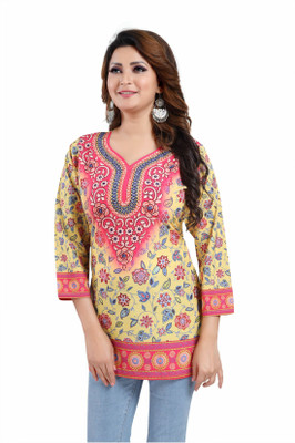 SC KURTIS Women Printed Straight Kurta(Yellow)