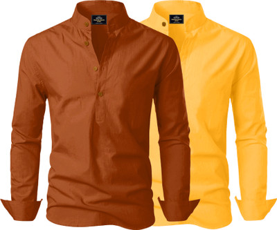 Kavyangle Creation Men Solid Straight Kurta(Brown, Multicolor)