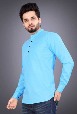 ShivayImpex Men Solid Straight Kurta(Light Blue)