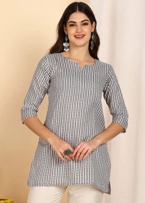 DSK STUDIO Women Printed Straight Kurta(Grey)