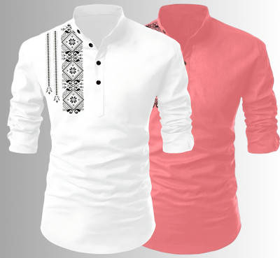 Kavyangle Creation Men Printed Straight Kurta(White, Multicolor)