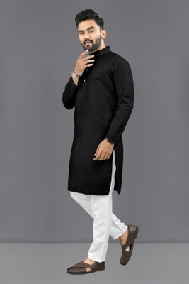 Shree Dutt Creation Men Solid Straight Kurta(Black)