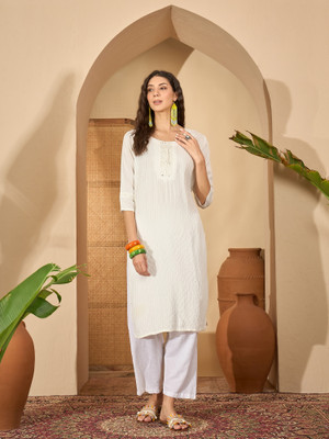 Sangria Women Solid Straight Kurta(White)