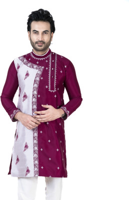 FLOWNIC Men Embroidered A-line Kurta(Purple)