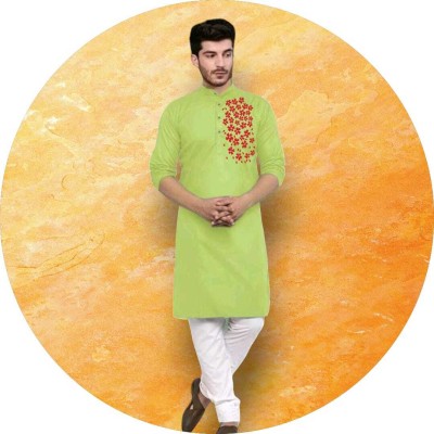 Mamta Biswas Men Printed Straight Kurta(Light Green)