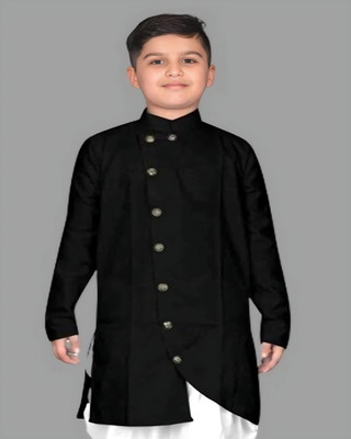 OMKAR EN TRENDS Boys Printed Straight Kurta(Black)