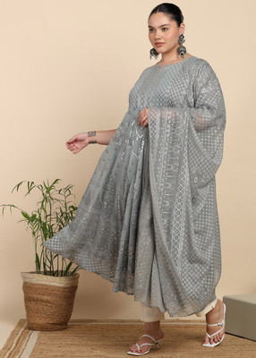 IKRASS Women Printed Anarkali Kurta(Grey)