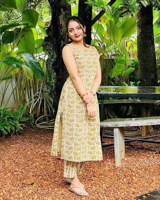 Om Sai Creation Women Printed Straight Kurta(Yellow)