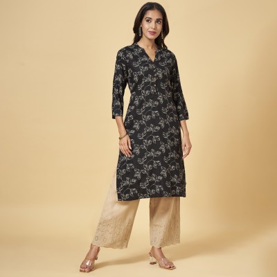 Rangmanch by Pantaloons Women Printed Straight Kurta(Black)