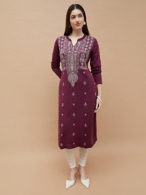Melange by Lifestyle Women Dyed/Ombre Straight Kurta(Purple)