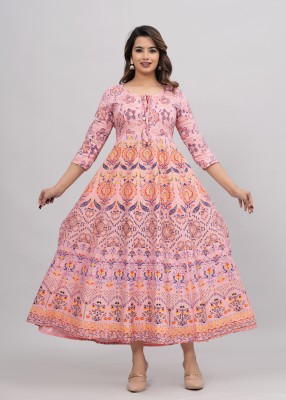 ANNEIV Women Printed Anarkali Kurta(Pink)