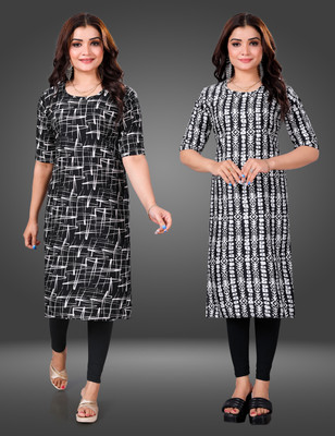 Tashvi Creation Women Printed Straight Kurta(Black)