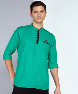 KUONS AVENUE Men Solid Straight Kurta(Green)