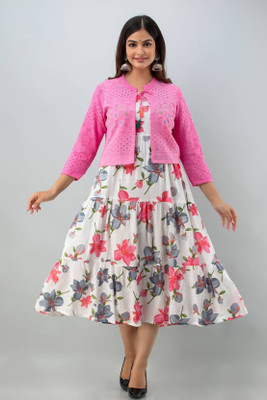 ENTERPRISESNEHA Women Floral Print Anarkali Kurta(Pink)