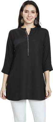 Nioni Women Solid A-line Kurta(Black)