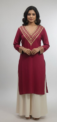 The Theme Women Embroidered, Embellished, Solid A-line Kurta(Maroon)