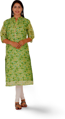 HUUHAMBAY Women Printed Flared Kurta(Green)