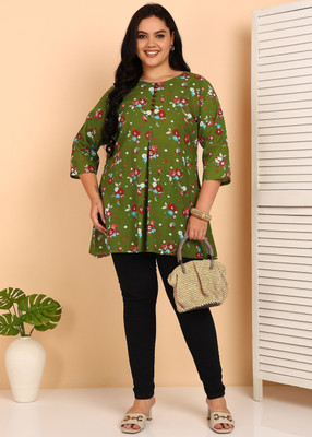 AKIKO Women Floral Print Straight Kurta(Green)