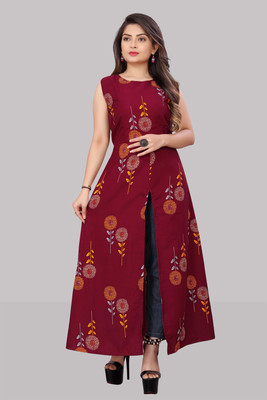 Hiral Creation Women Printed A-line Kurta(Red)