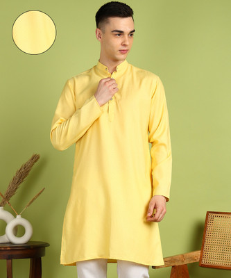 FUBAR Men Self Design Straight Kurta(Yellow)
