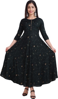 Jollity Women Self Design Anarkali Kurta(Black, Gold, Grey)