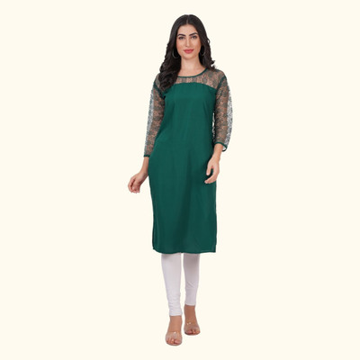 StylishKurta Women Self Design Straight Kurta(Green)
