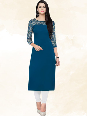 HEMANG FASHION Women Solid Straight Kurta(Light Blue)