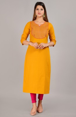 Glowworld Women Embroidered Straight Kurta(Yellow)