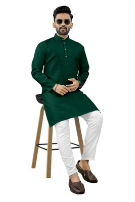 Shree Dutt Creation Men Solid Straight Kurta(Dark Green)