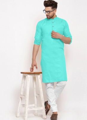 Kaashi Couture Men Solid A-line Kurta(Blue)