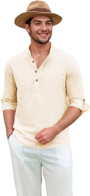 Yugnik Men Solid Straight Kurta(Beige)