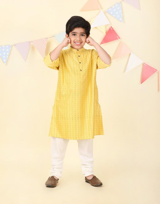 Fabindia Boys Printed A-line Kurta(Yellow)