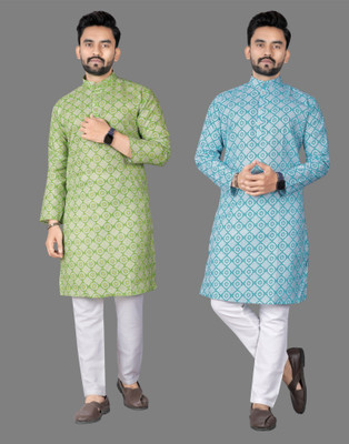 DHASU TRENDZ Men Printed Straight Kurta(Blue, Green)