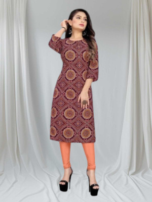 dharmanandan creation Women Printed Flared Kurta(Maroon)