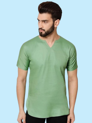 Super Westan Men Solid Straight Kurta(Green)