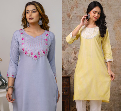 AuzaSho Collection Women Embroidered Straight Kurta(Multicolor)