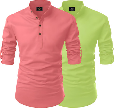 Kavyangle Creation Men Printed Straight Kurta(Multicolor, Light Green)