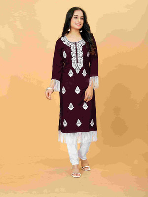 Talavadi Women Printed Flared Kurta(Maroon)