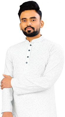 StyleVault Men Embroidered A-line Kurta(White)