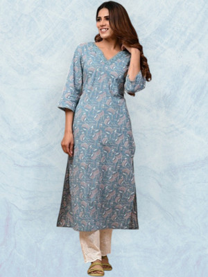 PRAYAARI FASHIONS Women Self Design Straight Kurta(Blue)