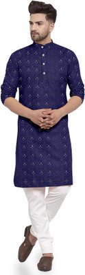 OneClick Men Embroidered Straight Kurta(Blue)