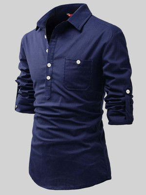 Yugnik Men Solid A-line Kurta(Blue)
